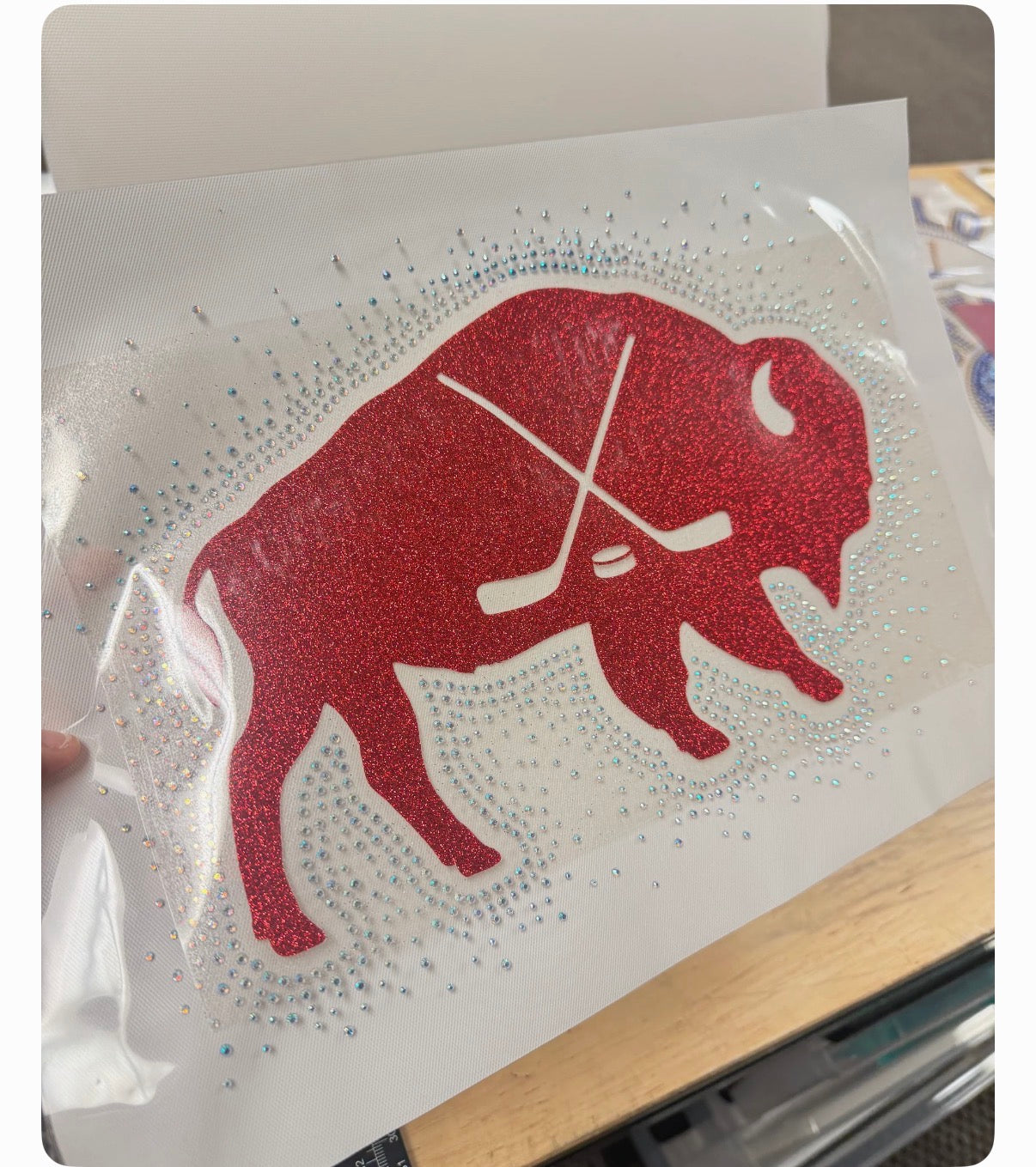Buffalo Hockey Red Glitter/Rhinestone