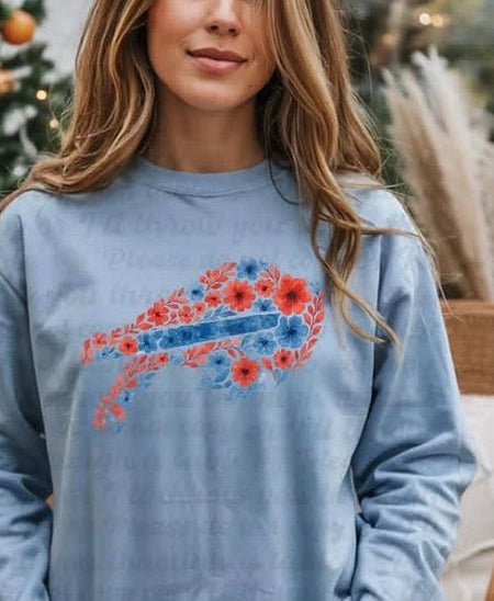 Floral Buffalo (red & blue)