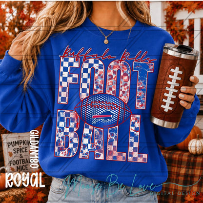 Buffalo Football - Stacked checkered Leopard Print