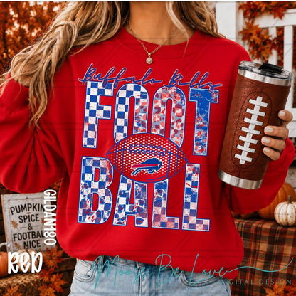 Buffalo Football - Stacked checkered Leopard Print